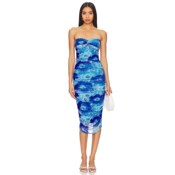 More To Come 【 Micayla Ruched Dress Women Blue Floral 】 ドレス レディースファッション ドレス レディース 青色 ブルー