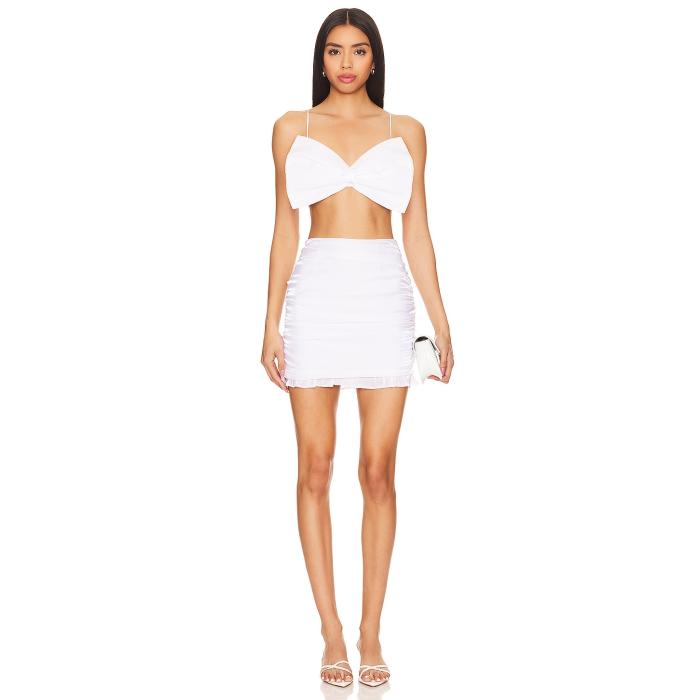 More To Come 【 Christina Bow Skirt Set Women White Shimmer 】 レディースファッション ドレス レディース 白色 ホワイト