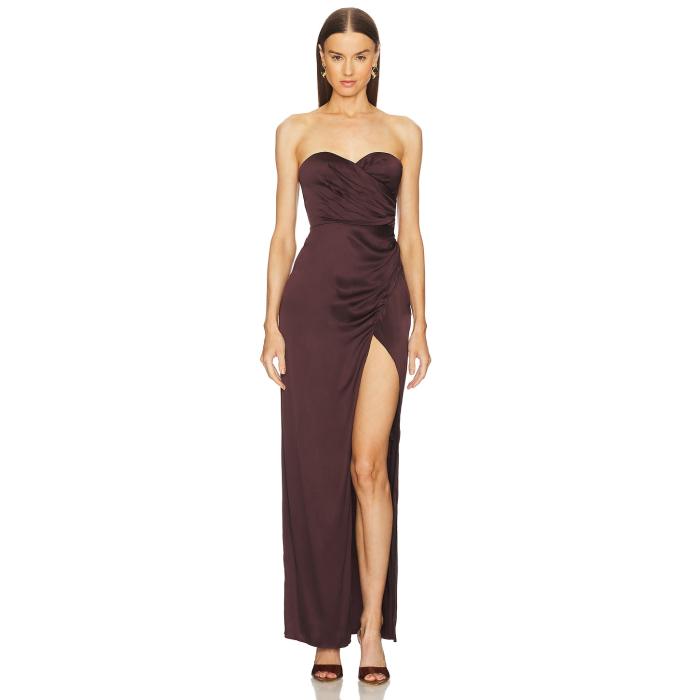 Michael Costello 【 X Revolve Dimity Gown Women Chocolate Brown 】 レディースファッション ドレス レディース 茶色 ブラウン