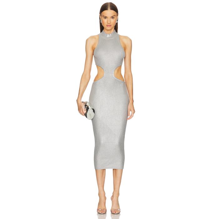 Michael Costello 【 X Revolve Calista Cut Out Long Midi Dress Women Silver Foil 】 ドレス レディースファッション ドレス レディース Silver 銀色・シルバー