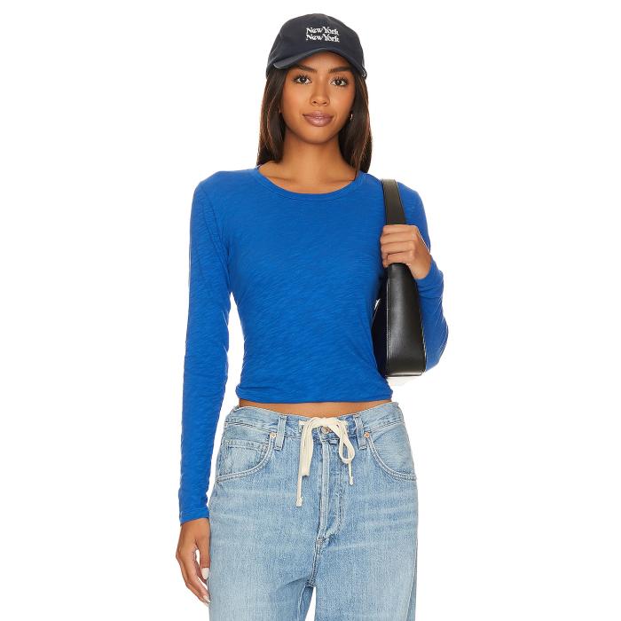 Bobi 【 Crew Neck Long Sleeve Top Women Cerulean 】 クルー Sleeve スリーブ レディースファッション トップス Tシャツ カットソー レディース