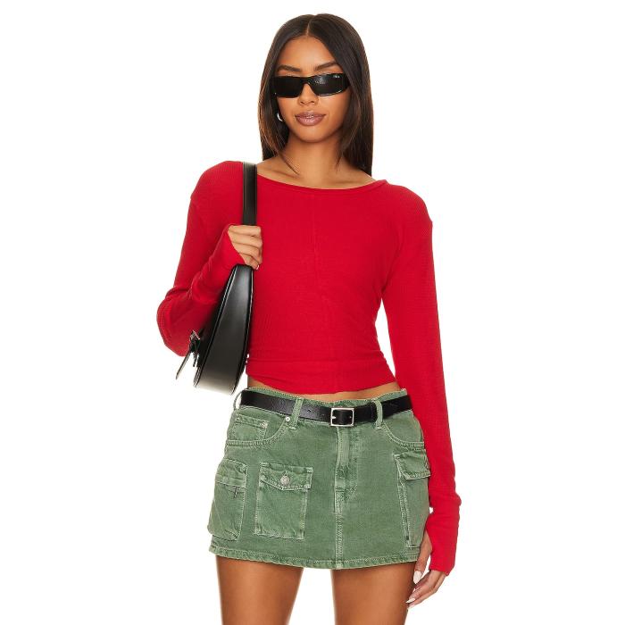 Bobi 【 Cropped Long Sleeve Top Women Pepper 】 Sleeve スリーブ レディースファッション トップス Tシャツ カットソー レディース