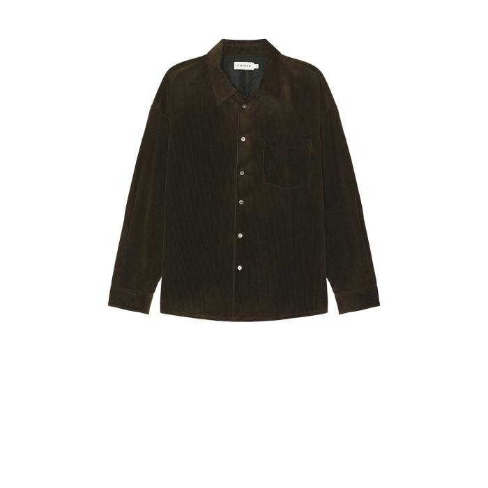 フレーム Frame 【 Relaxed Corduroy Overshirt Men Dark Olive 】 コーデュロイ メンズファッション トップス カジュアルシャツ メンズ olive オリーブ
