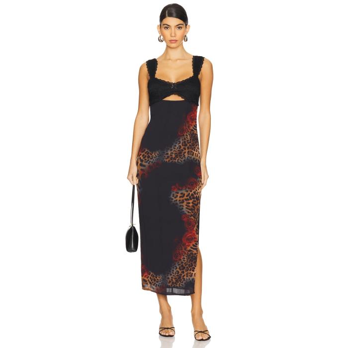 Runaway The Label 【 Dinah Midi Dress Women Black Leopard 】 ドレス レディース 黒色 ブラック ヒョウ柄 レオパード|スニケス