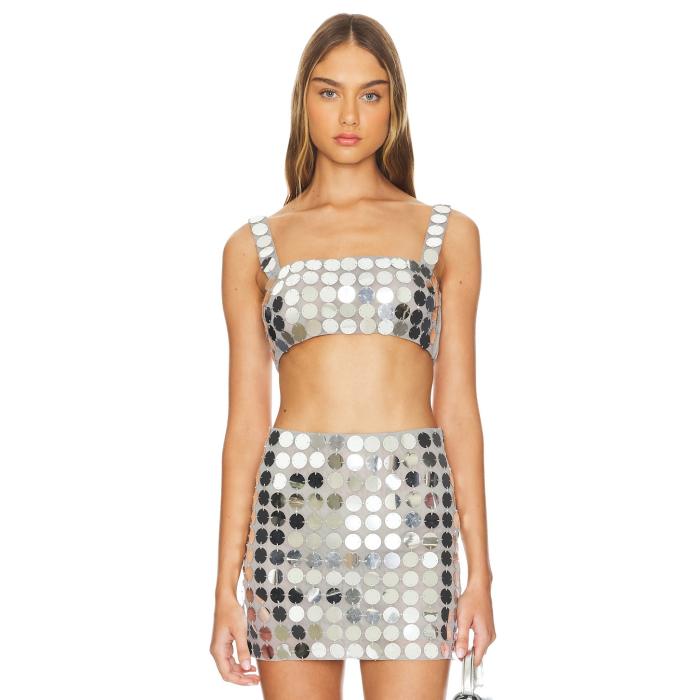 Lovers And Friends 【 Gilles Sequin Crop Top Women Disco Silver 】 Crop クロップ レディース Silver しろがね色・しろがね色