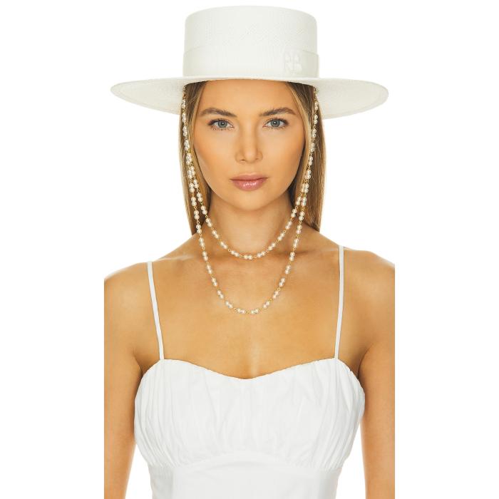 Ruslan Baginskiy 【 Double Chain Strap Boater Hat Women White 】 同盟罷工一回り レディース 白いこと 白いこと