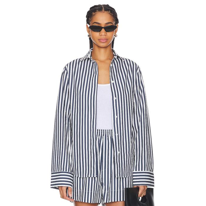 Aexae 【 Button Up Shirt Women Stripe 】 レディース Stripe 縞模様