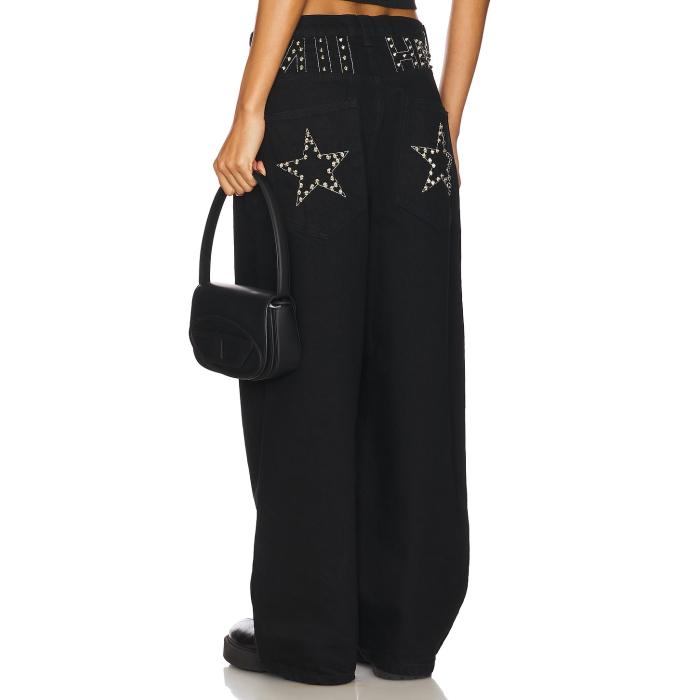 Niihai 【 Baggy Jeans With Studs Women Grey Wash 】 デニム レディース 薄墨色 薄墨色