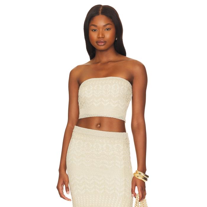Sndys 【 X Revolve Strapless Crochet Top Women Beige Shimmer 】 レディース ベージュ