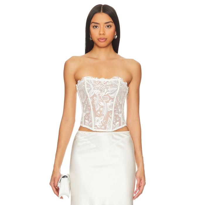 フルールドゥマル Fleur Du Mal 【 Floral Bow Embroidery Corset Top Women Ivory 】 レディース 象牙色