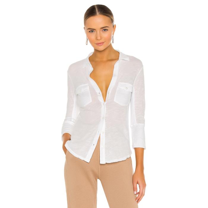ジェームス がま口 James Perse 【 Slub Side Panel Button Front Shirt Women White 】 レディース 白いこと 白いこと