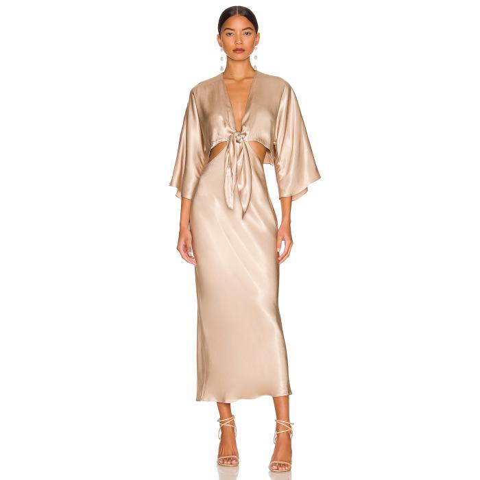 Shona Joy 【 La Lune Tie Front Bias Midi Dress Women Gold 】 ロサンゼルス ネクタイ ドレス レディース ゴールド｜スニケス