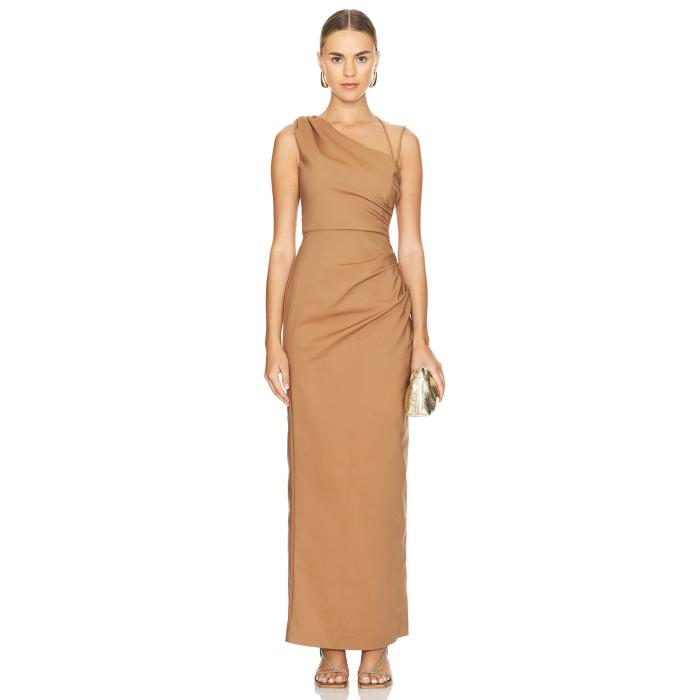 Shona Joy 【 Lani Asymmetrical Gathered Maxi Dress Women Cinnamon 】 お召しもの レディース ドレス-レディースファッション
