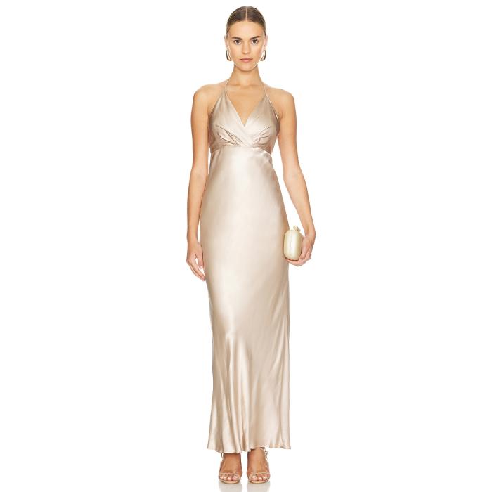 Shona Joy 【 La Lune Plunged Open Back Halter Maxi Dress Women Gold 】 ロサンゼルス ドレス レディース ゴールド｜スニケス