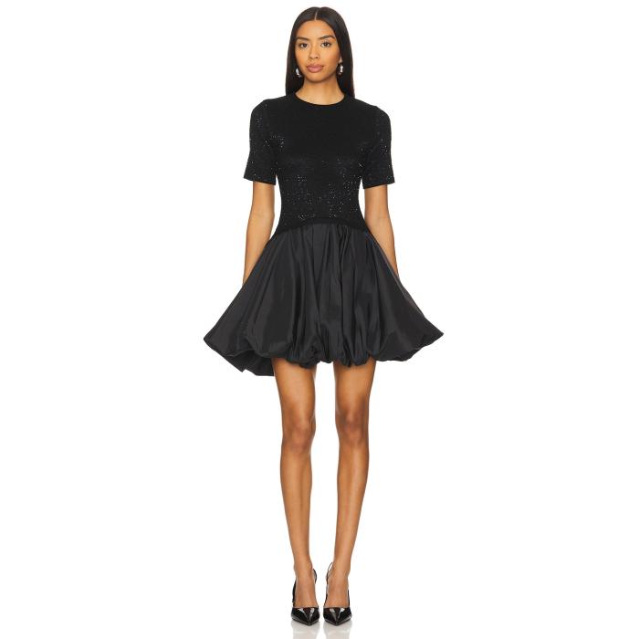 Simkhai 【 Kenz Short Sleeve Knit Combo Ruffle Mini Dress Women Black 】 Sleeve 衣袂 編み物 お召しもの レディース 黒いこと 黒いこと レディースファッション-ドレス