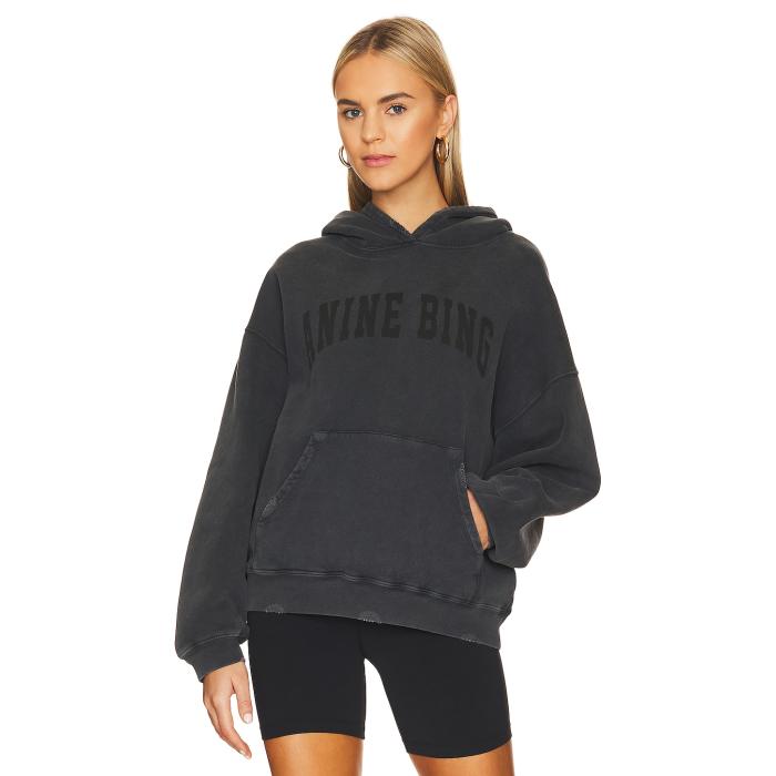 Anine Bing 【 Harvey Sweatshirt Women Dark Washed Black 】 汗水 調教師 レディース 黒いこと 黒いこと