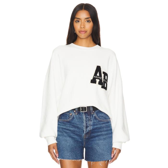 Anine Bing 【 Miles Letterman Sweatshirt Women Off White 】 汗水 調教師 レディース 白いこと 白いこと