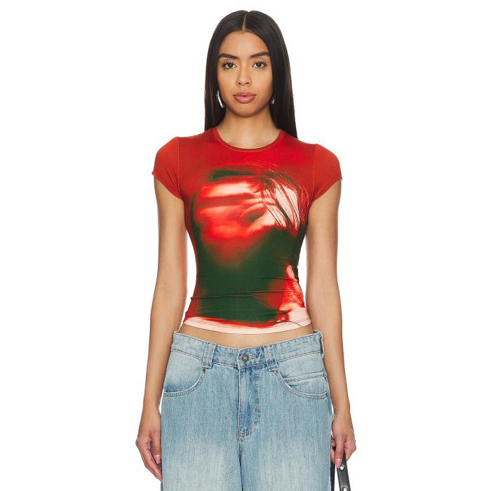 ジェイディッドロンドン Jaded London 【 Baby Tee Women Red Motion Face Print 】 Tシャツ レディース Red 赤・レッド｜スニケス