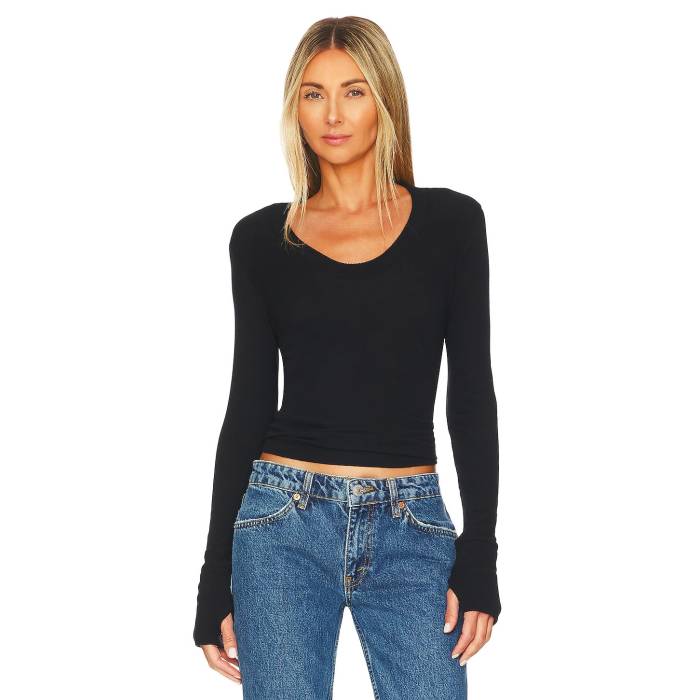Enza Costa 【 Cashmere Easy Cuffed U Top Women Black 】 レディース 黒いこと 黒いこと