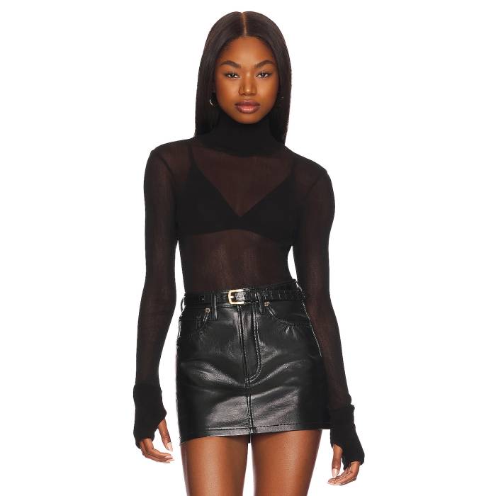 Enza Costa 【 Mesh Cuffed Turtleneck Women Black 】 レディース 黒いこと 黒いこと