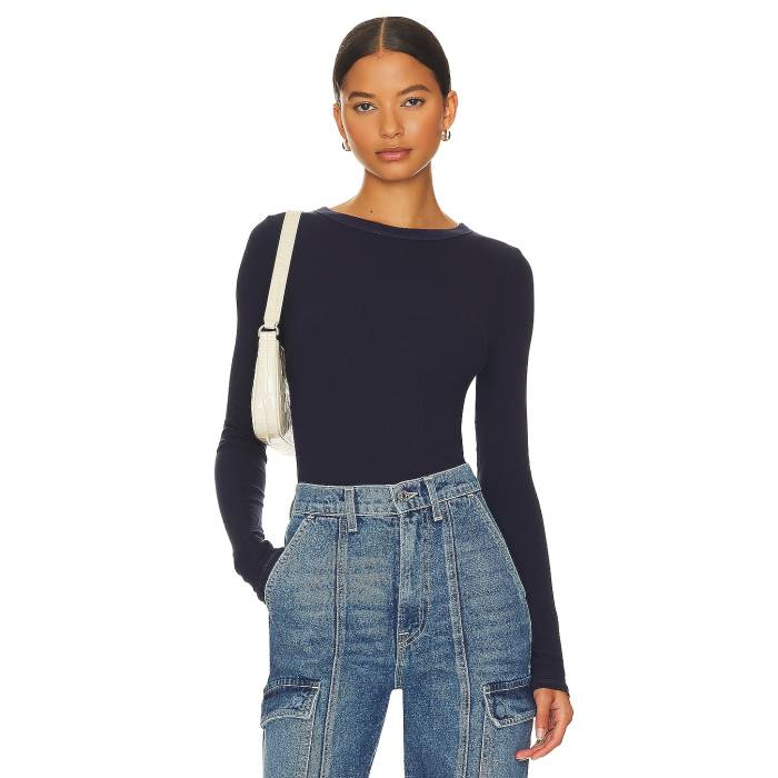 Enza Costa 【 Silk Knit Long Sleeve Crew Women Dark Navy 】 編み物 Sleeve 衣袂 労働者の一団 レディース 紺色 米国海軍 トップス-Tシャツ・カットソー-レディースファッション