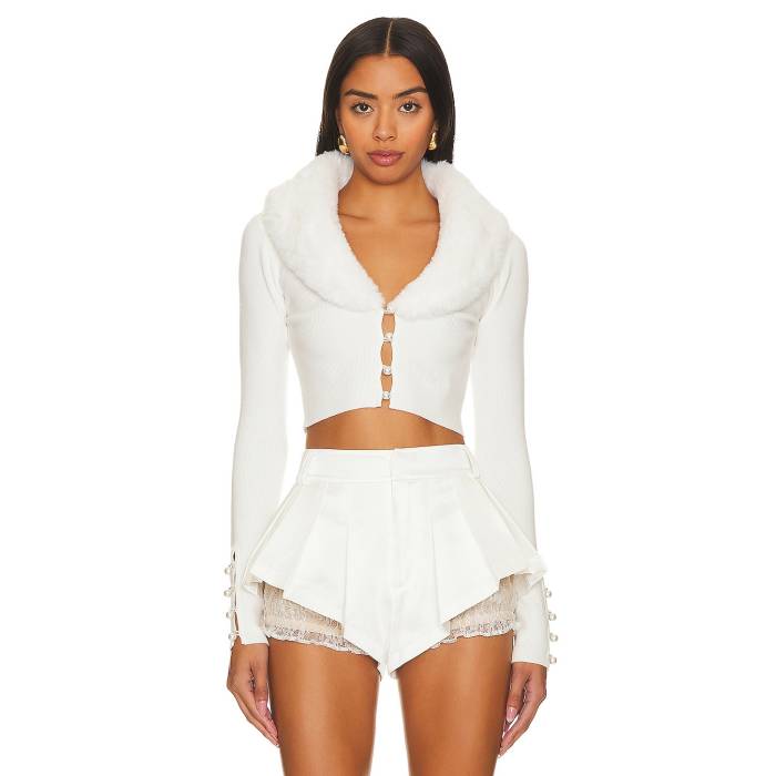 Majorelle 【 Laurel Faux Fur Shawl Cardigan Women Ivory 】 ジレー レディース 象牙色