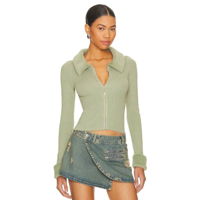 More To Come 【 Natalie Knit Zip Cardigan Women Sage 】 編み物 ジレー レディース