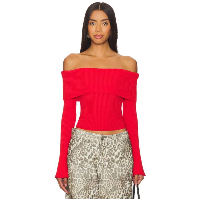 More To Come 【 Candace Off Shoulder Sweater Women Red 】 調教師 レディース Red 赤・赤いこと