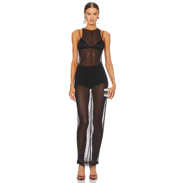 アマンダアプリチャード Amanda Uprichard 【 X Revolve Oren Mesh Maxi Dress Women Black 】 御召しもの レディース 黒いこと 黒いこと
