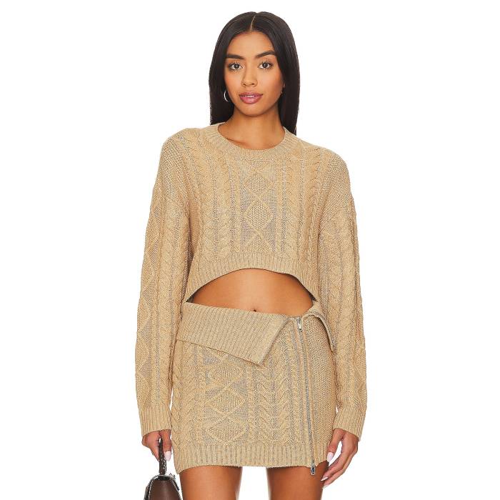 Camila Coelho 【 Carmen Cropped Cable Crew Women Beige 】 クルー レディース ベージュ｜スニケス