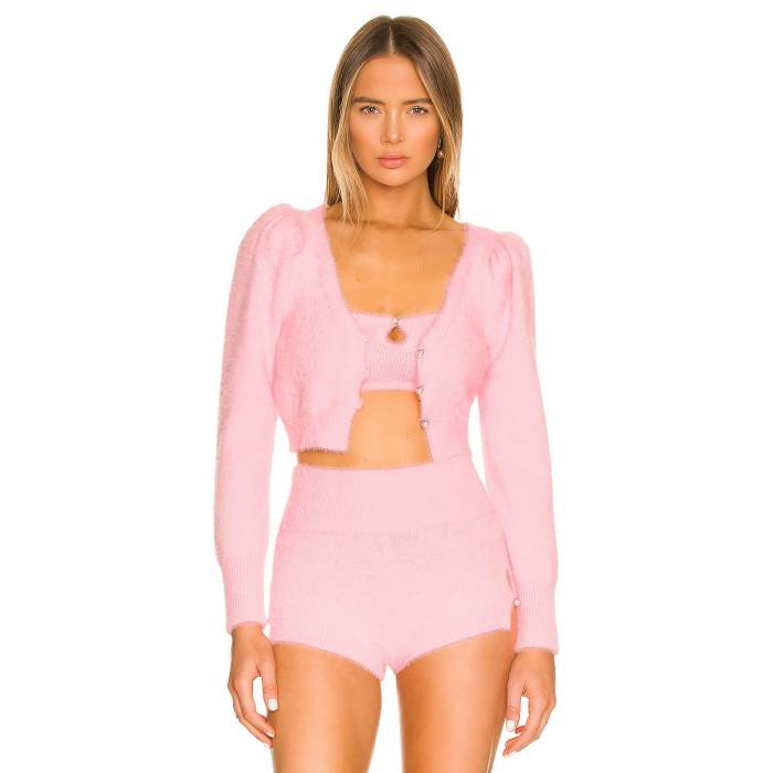 Camila Coelho 【 Genevieve Pearl Cardigan Women Baby Pink 】 パール ジレー レディース pink サクラ色