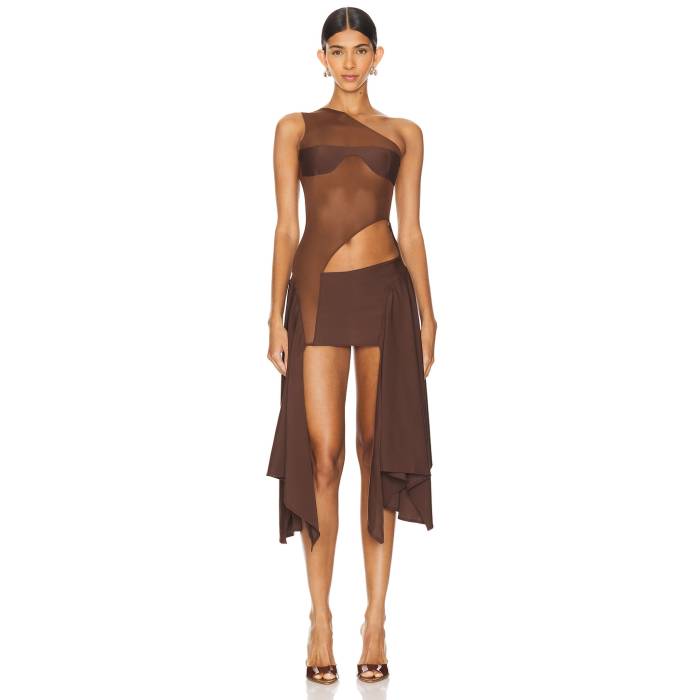 Sketch-Y 【 X Revolve Tricot Mesh Dress Women Chocolate Brown 】 ドレス レディース 茶色 ブラウン｜スニケス