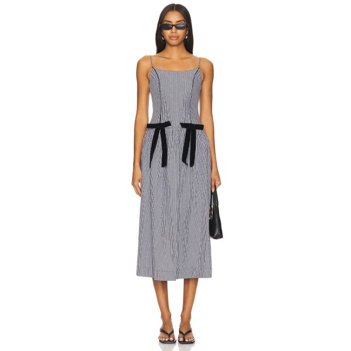 Damson Madder 【 Persephone Midi Dress Women Black Gingham 】 お召しもの レディース 黒いこと 黒いこと レディースファッション-ドレス