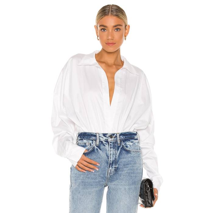 Norma Kamali 【 Oversized Boyfriend Shirt Bodysuit Women White 】 上半身背広 レディース 白いこと 白いこと
