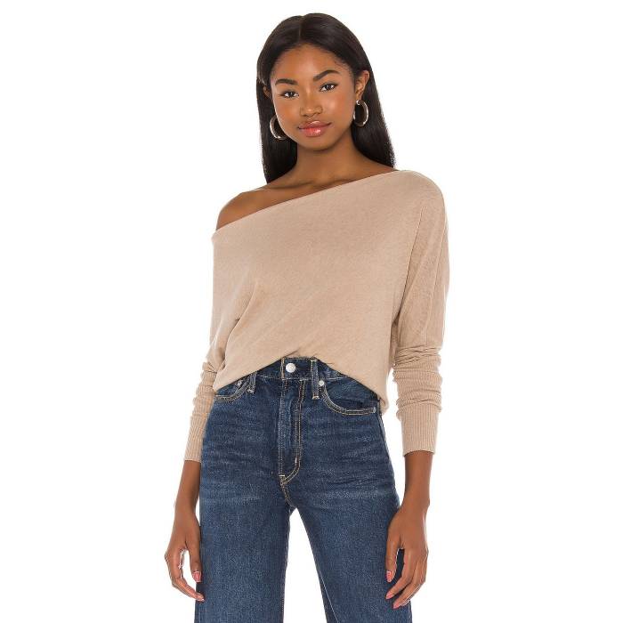 Enza Costa 【 Cashmere Cuffed Off Shoulder Long Sleeve Top Women Khaki 】 Sleeve 捩り レディース カーキ