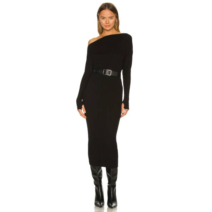 Enza Costa 【 Sweater Knit Slouch Dress Women Black 】 トレーナー ニット ドレス レディース 黒色 ブラック｜スニケス
