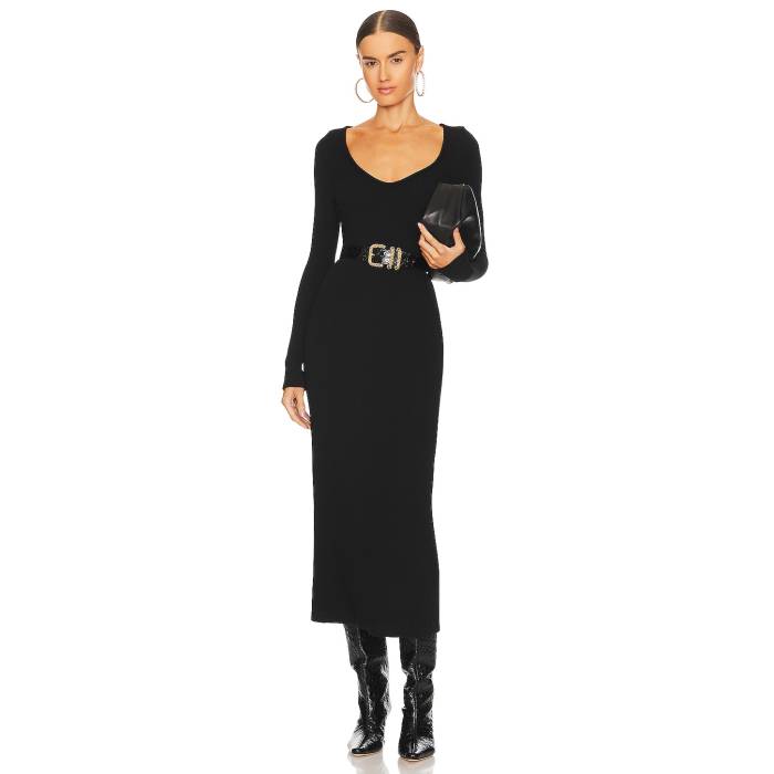 Enza Costa 【 V-Neck Sweater Dress Women Black 】 Vネック トレーナー ドレス レディース 黒色 ブラック｜スニケス 45,060円