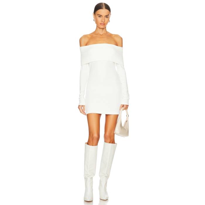 Enza Costa 【 X Revolve Off-Shoulder Sweater Mini Dress Women Winter White 】 調教師 御召しもの レディース 三冬 白いこと 白いこと