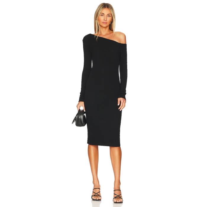 Enza Costa 【 Sweater Knit Slouch Shoulder Dress Women Black 】 トレーナー ニット ドレス レディース 黒色 ブラック｜スニケス