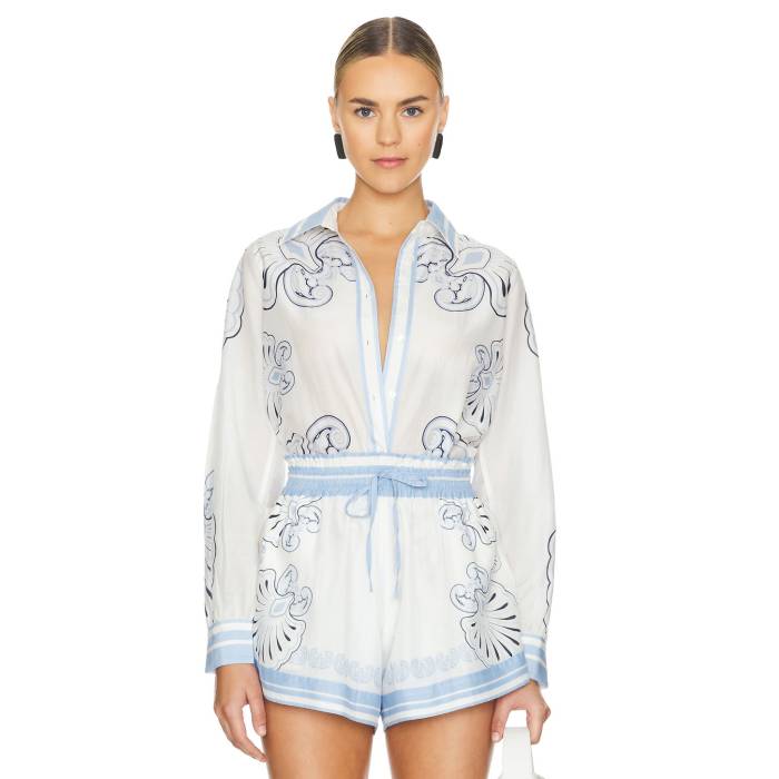Shani Shemer 【 Vanessa Shirt Women Blue Sky Flowers 】 レディース 青味 青み 天の原