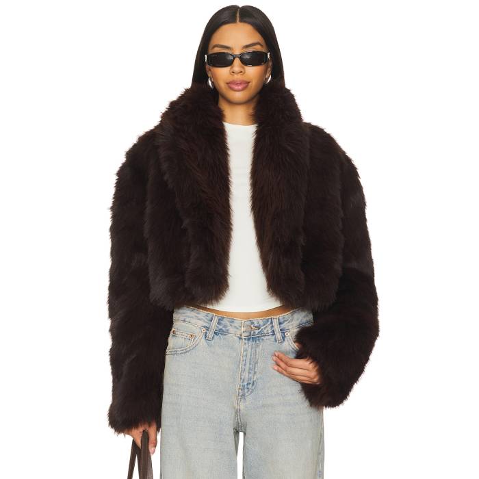 Afrm 【 Stephanie Barrel Crop Faux Fur Jacket Women JAVA 】 Crop クロップ Jacket 上衣 レディース