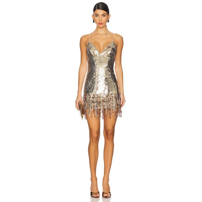 Lovers And Friends 【 Isabetta Sequin Fringe Mini Dress Women Gold Sequin 】 ドレス レディース ゴールド｜スニケス 51,240円