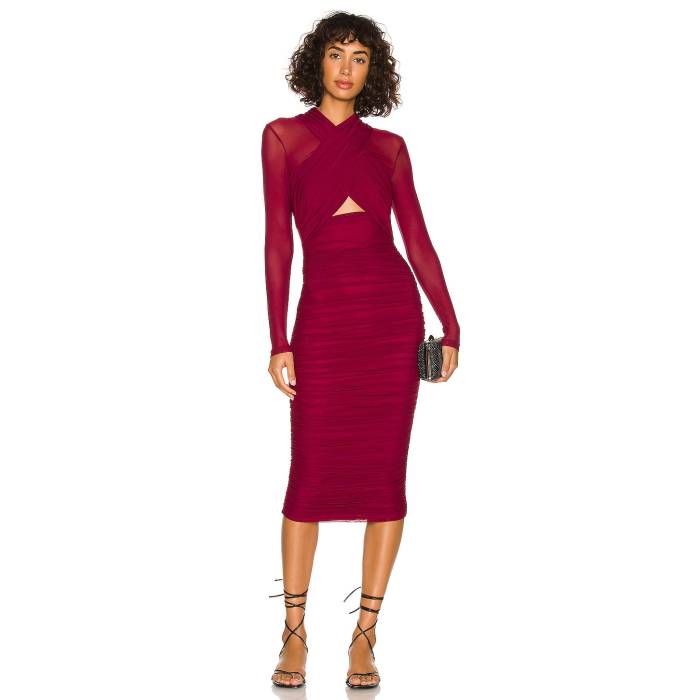 バル一点 Bardot 【 Aliyah Dress Women Burgundy 】 御召しもの レディース ブドウ酒色・バーガンディー