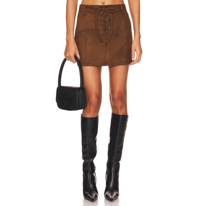 Afrm 【 X Revolve Benji Mini Skirt Women Mocha Brown Suede 】 レディース 茶色 ブラウン スエード・スウェード|スニケス