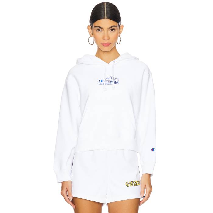 チャンピオン Champion 【 X Guizio Shrunken Pullover Hoodie Women White 】 フーディー パーカー レディース 白色 ホワイト｜スニケス