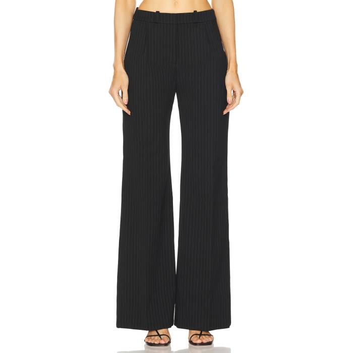 アマンダアプリチャード Amanda Uprichard 【 X Revolve Slater Pants Women Black Ivory Pinstripe 】 レディース 黒いこと 黒いこと 象牙色