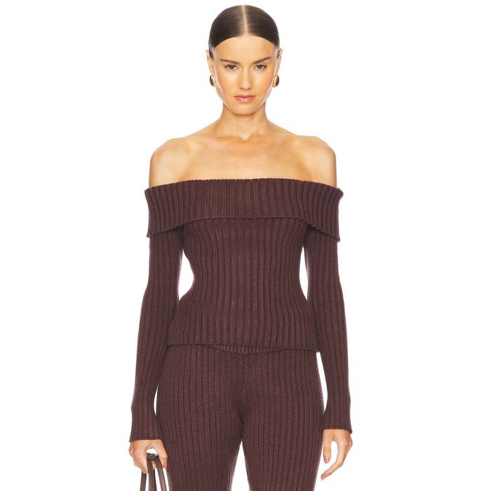Guizio 【 Thalia Rib Off The Shoulder Sweater Women Chocolate 】 調教師 レディース