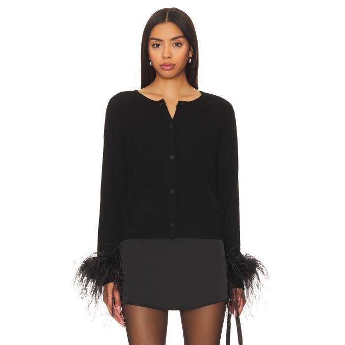 Rue Sophie 【 Shushu Feather Cardigan Women Black 】 ジレー レディース 黒いこと 黒いこと