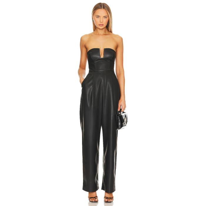 スサナモナコ Susana Monaco 【 Faux Leather Jumpsuit Women Black 】 なめし革 飛び降りる背広 レディース 黒いこと 黒いこと