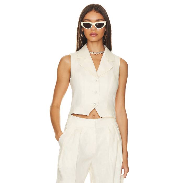 L\u0027academie 【 Carinne Linen Vest Top Women Creme 】 限りない レディース